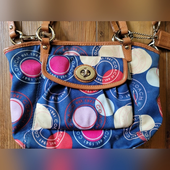 Blue Multi Color Dots Coach Purse - Picture 3 of 11